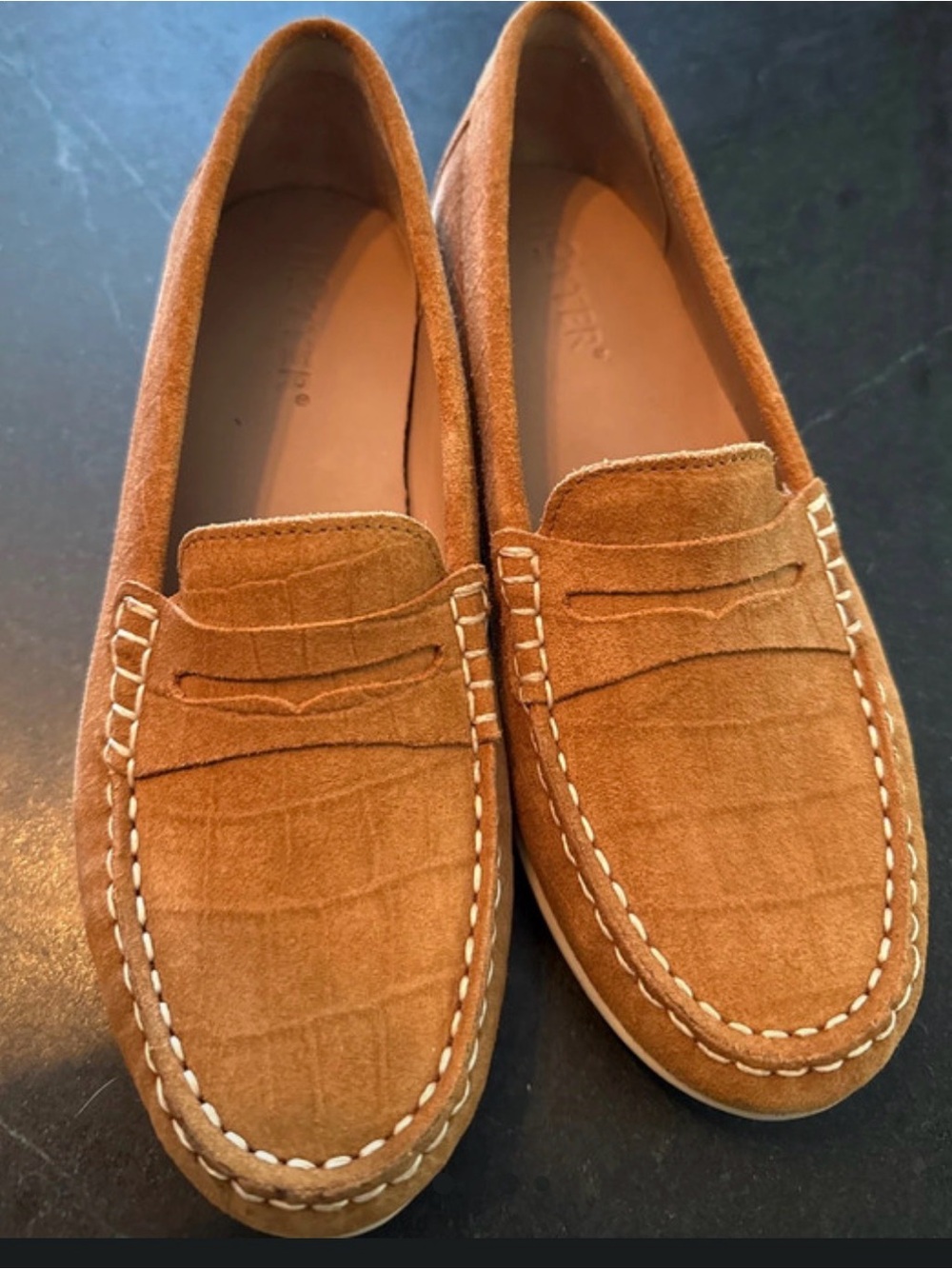 hotter Women's Suede Penny Loafers in Cognac/Tan